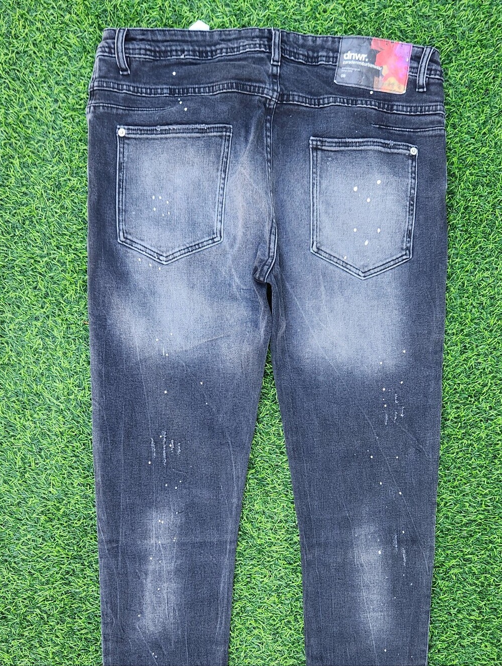 Zara Black Faded Slim Jeans with White Paint Splatter 36X32